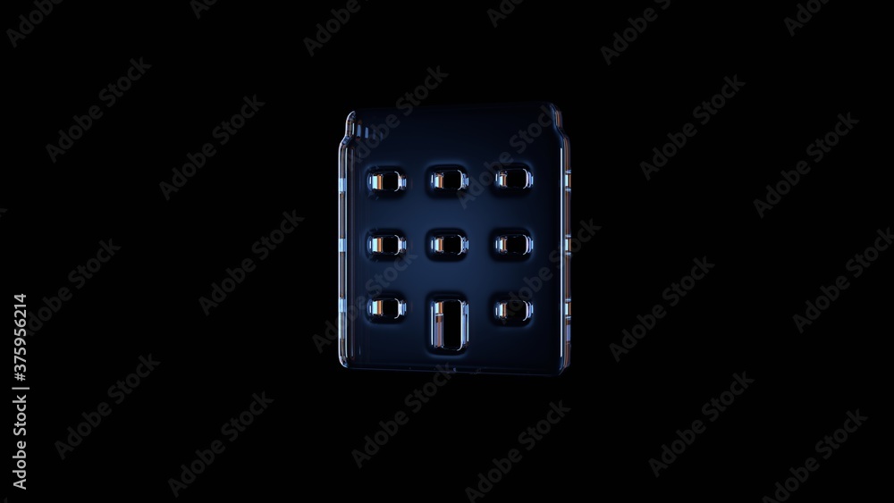 Poster 3d rendering glass symbol of building isolated on black with reflection