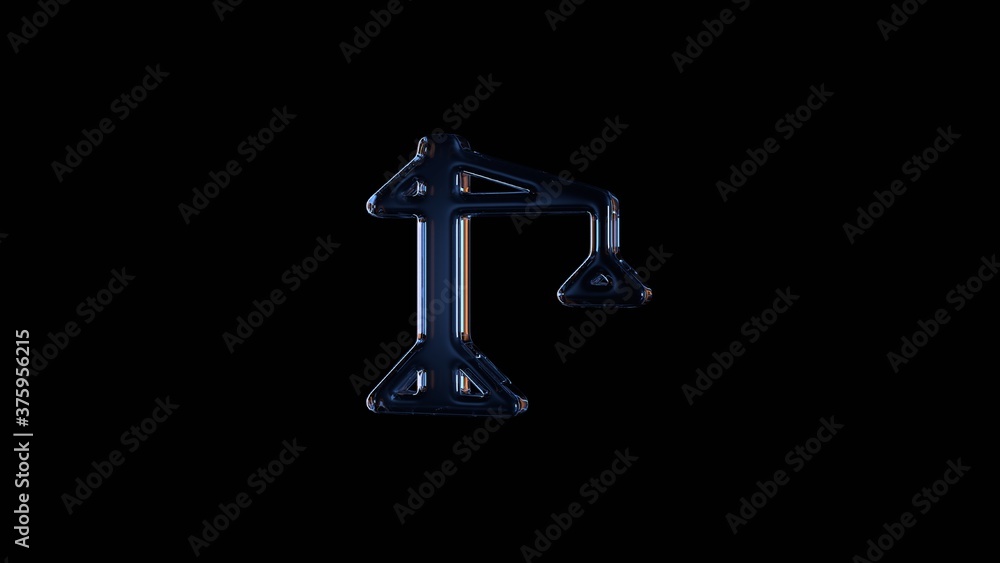 Poster 3d rendering glass symbol of building crane isolated on black with reflection