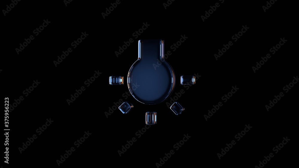 Poster 3d rendering glass symbol of bulb isolated on black with reflection