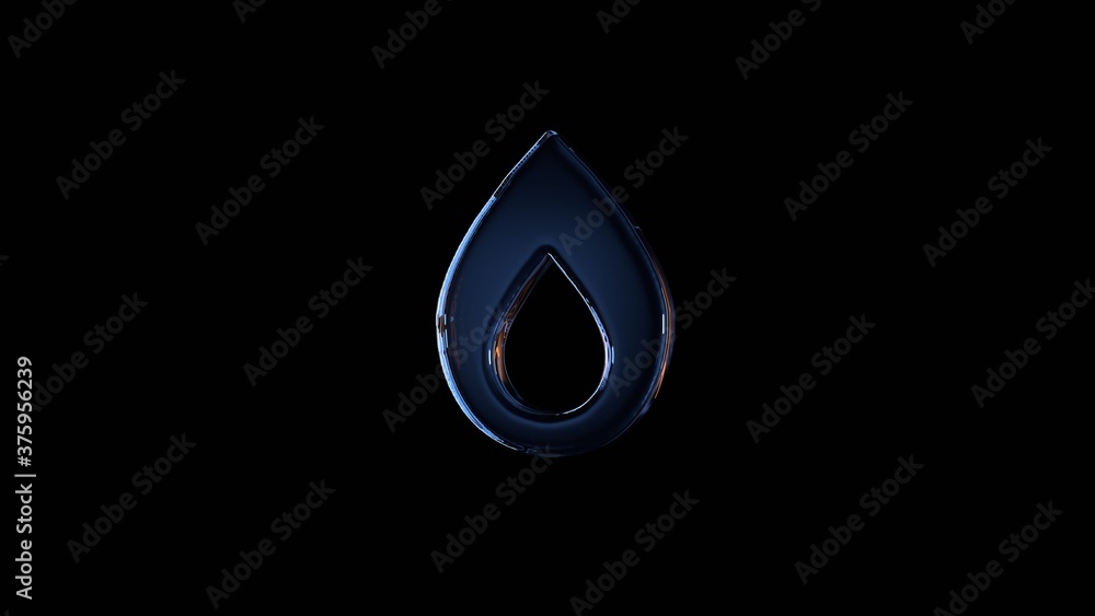 Poster 3d rendering glass symbol of flame isolated on black with reflection