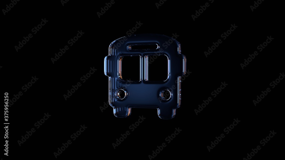 Poster 3d rendering glass symbol of bus isolated on black with reflection