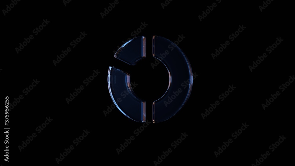 Poster 3d rendering glass symbol of pie chart isolated on black with reflection