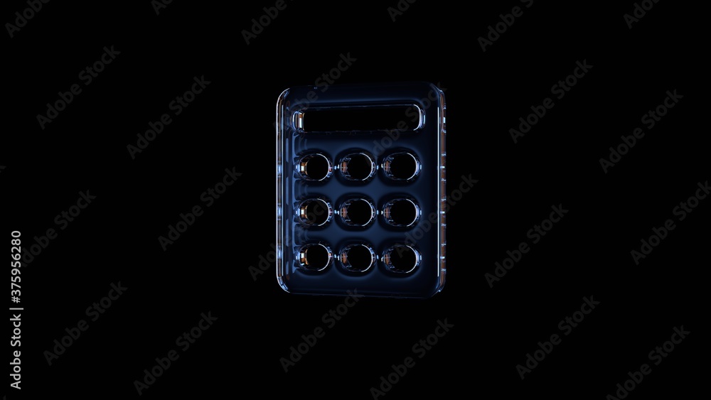 Poster 3d rendering glass symbol of calculator isolated on black with reflection