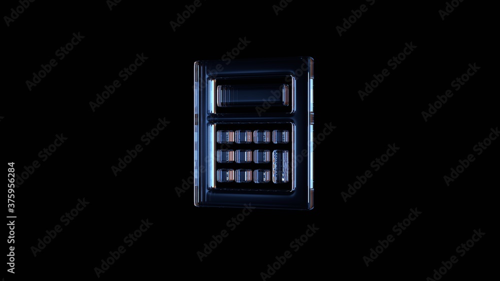 Poster 3d rendering glass symbol of calculator isolated on black with reflection