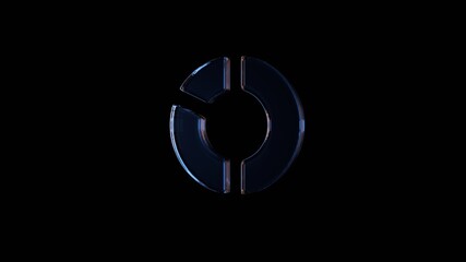 3d rendering glass symbol of pie chart isolated on black with reflection