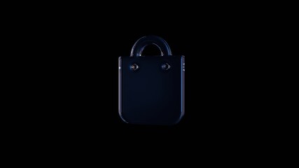 3d rendering glass symbol of bag isolated on black with reflection