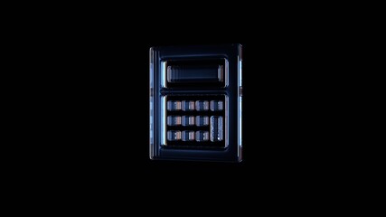 3d rendering glass symbol of calculator isolated on black with reflection