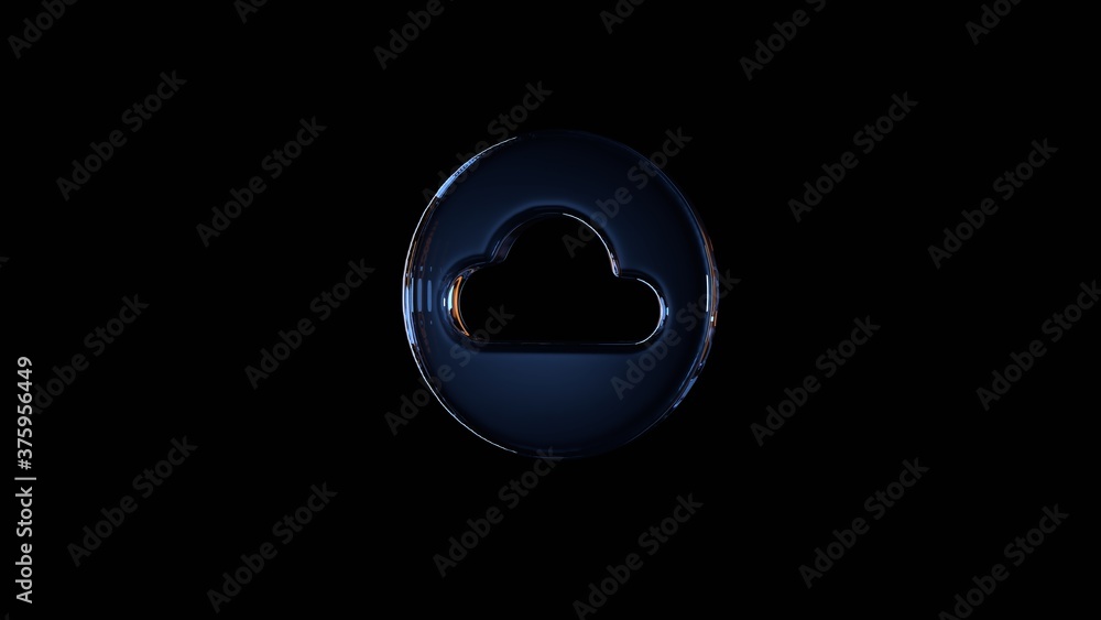 Poster 3d rendering glass symbol of circle with cloud isolated on black with reflection