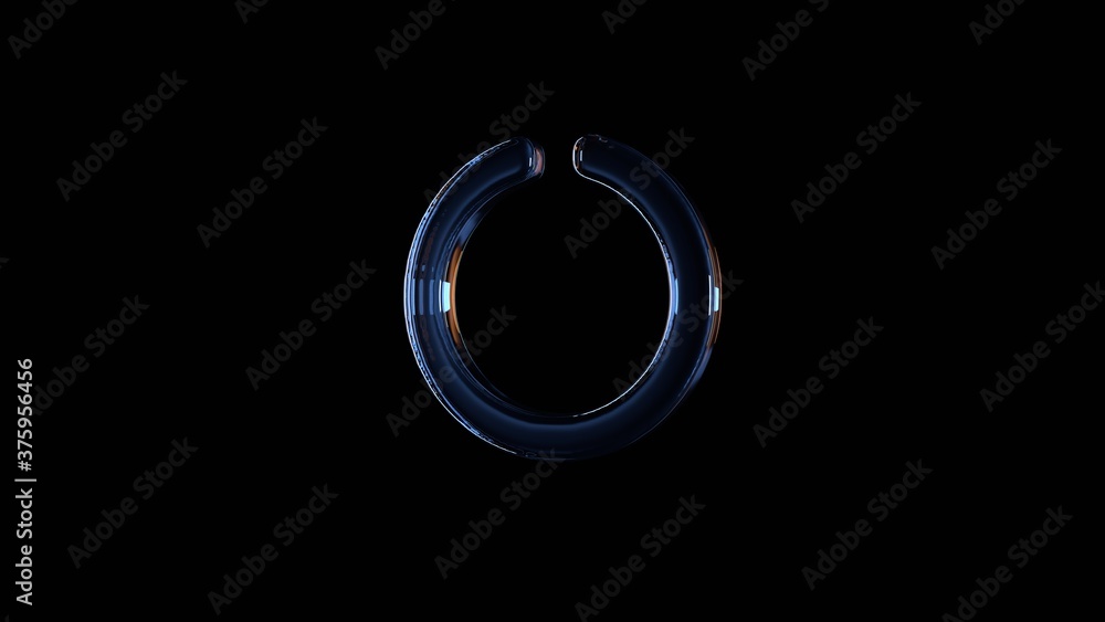 Poster 3d rendering glass symbol of circle notch isolated on black with reflection
