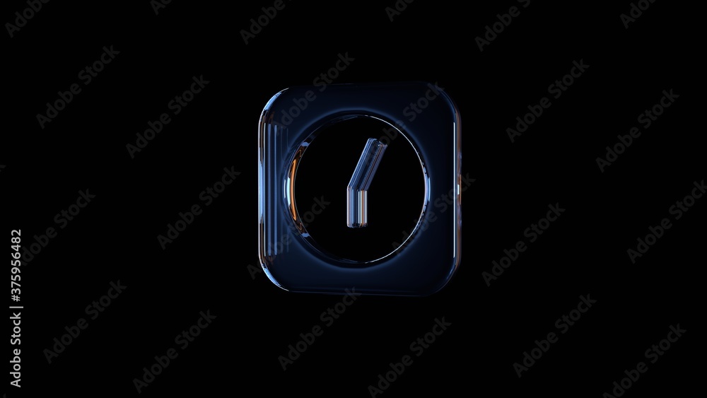 Poster 3d rendering glass symbol of alarm clock isolated on black with reflection
