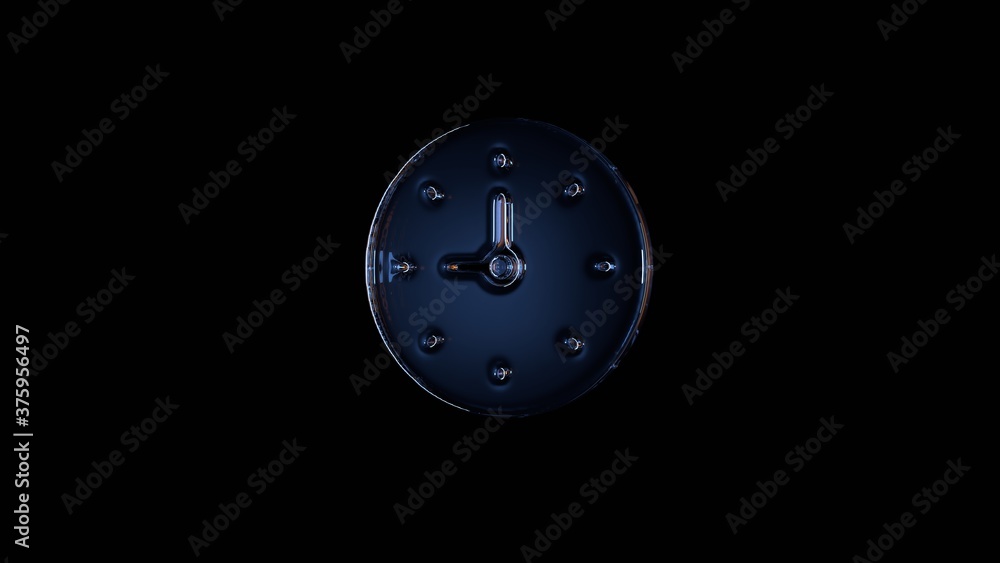 Poster 3d rendering glass symbol of clock isolated on black with reflection
