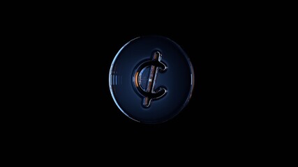 3d rendering glass symbol of cent isolated on black with reflection