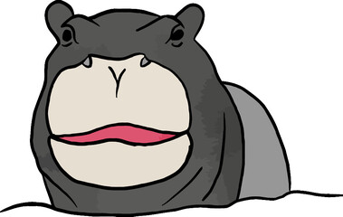 hand drawn watercolor hippo