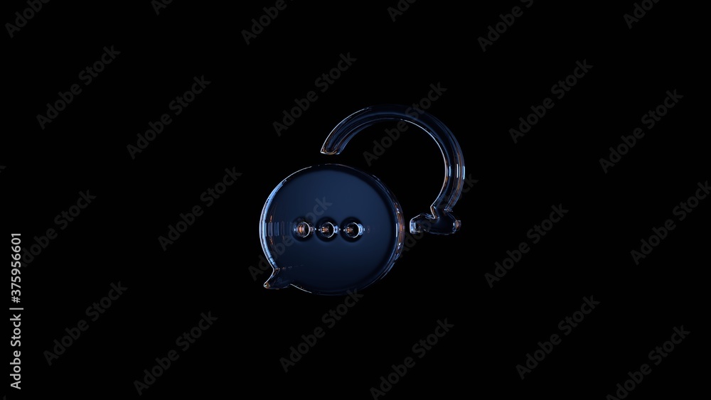 Poster 3d rendering glass symbol of rounded chat bubbles isolated on black with reflection