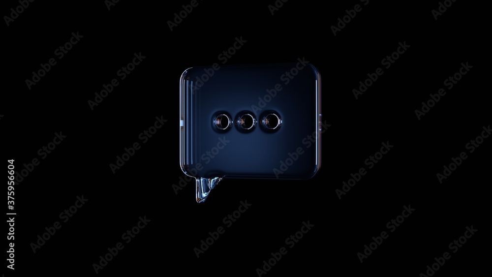 Poster 3d rendering glass symbol of chat bubble isolated on black with reflection