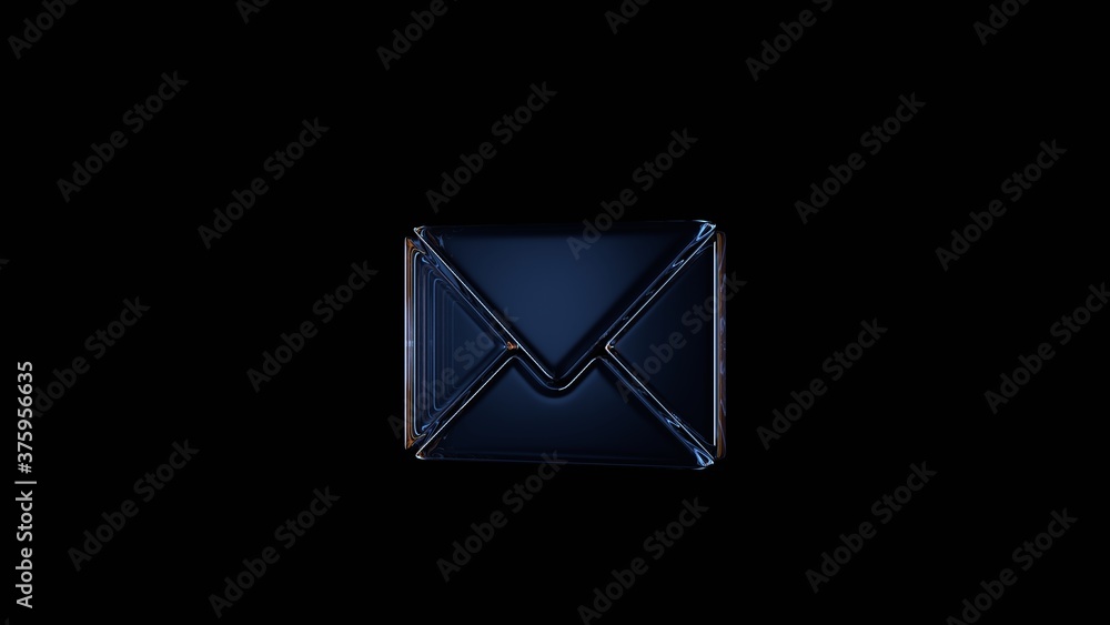 Poster 3d rendering glass symbol of paper close envelope isolated on black with reflection