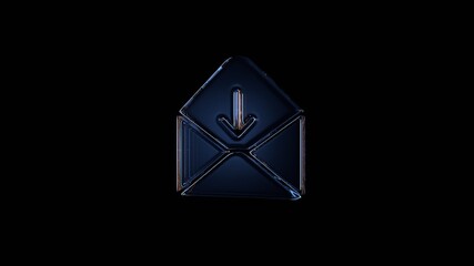 3d rendering glass symbol of paper open envelope isolated on black with reflection