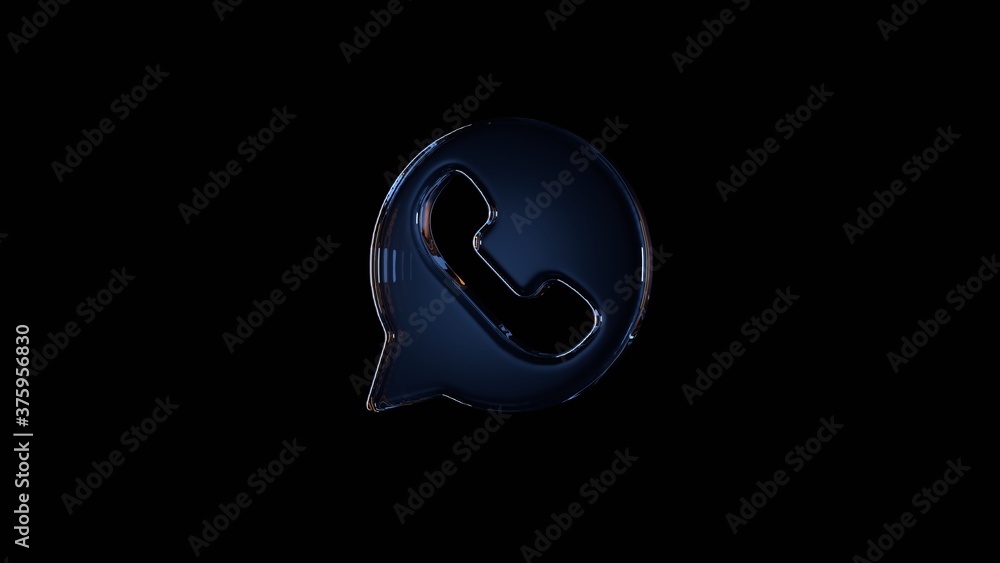 Poster 3d rendering glass symbol of communication whatsapp isolated on black with reflection