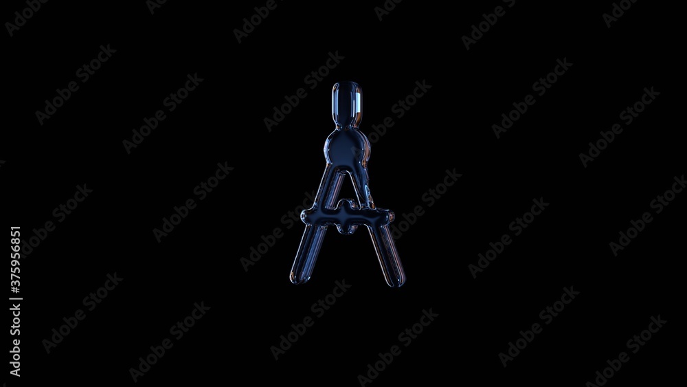 Poster 3d rendering glass symbol of compass isolated on black with reflection