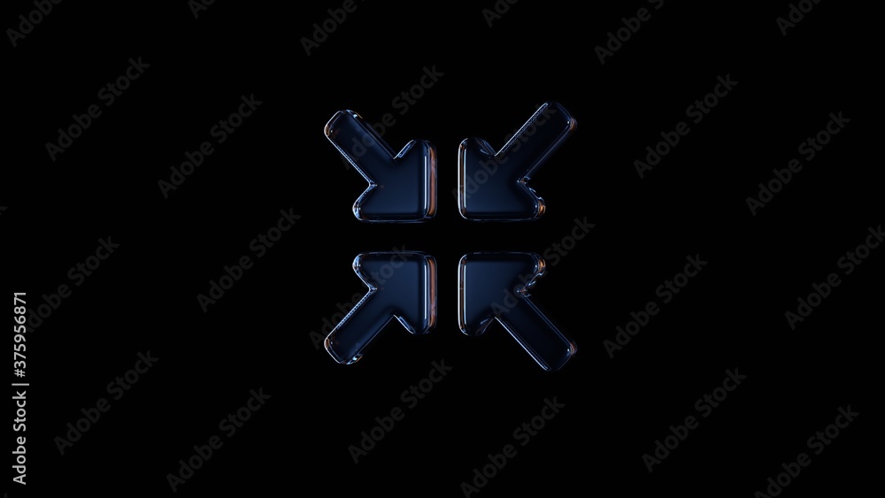 Poster 3d rendering glass symbol of compress arrows isolated on black with reflection