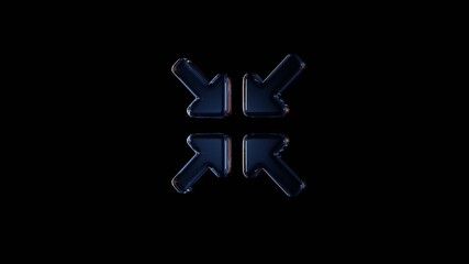 Obraz premium 3d rendering glass symbol of compress arrows isolated on black with reflection