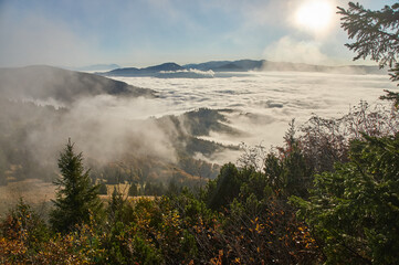 landscape of Low Tatras, autumn, morning fog, Slovakia