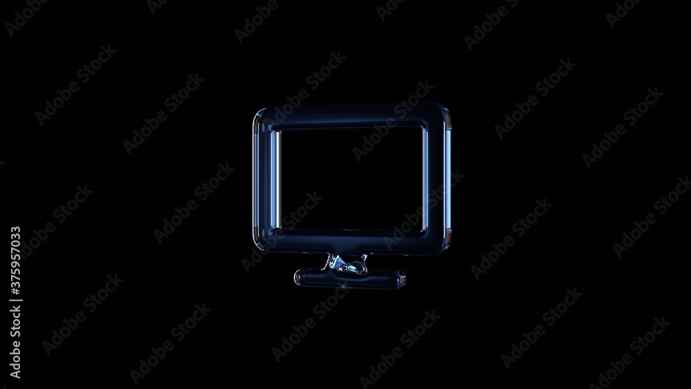 Poster 3d rendering glass symbol of desktop isolated on black with reflection