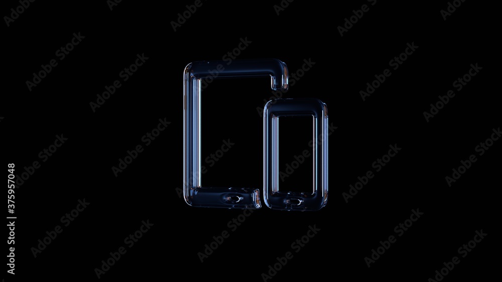 Poster 3d rendering glass symbol of devices isolated on black with reflection