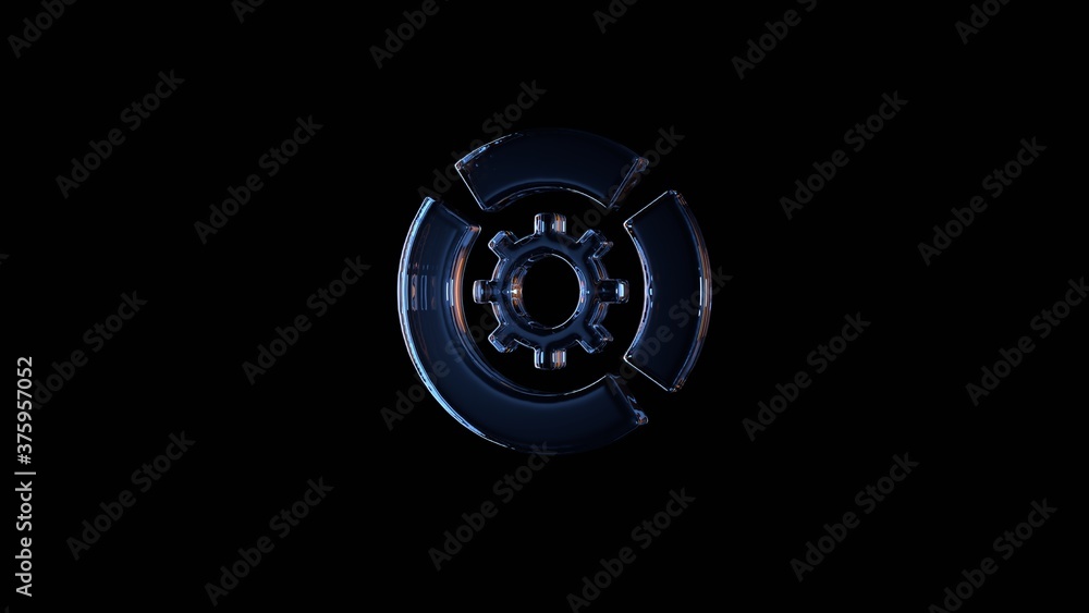 Poster 3d rendering glass symbol of diagram isolated on black with reflection