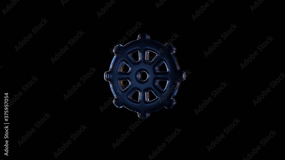 Aufkleber 3d rendering glass symbol of dharmachakra isolated on black with reflection