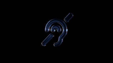 3d rendering glass symbol of deaf isolated on black with reflection