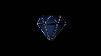 3d rendering glass symbol of diamond isolated on black with reflection