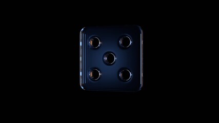 3d rendering glass symbol of dice isolated on black with reflection