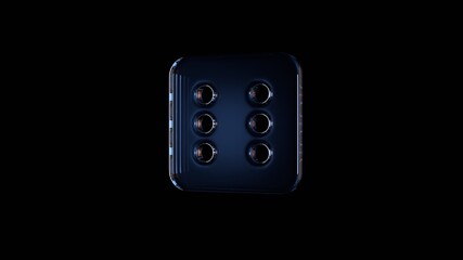 3d rendering glass symbol of dice six isolated on black with reflection