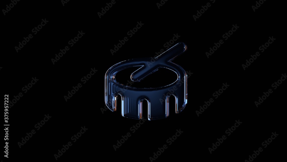 Poster 3d rendering glass symbol of drum isolated on black with reflection