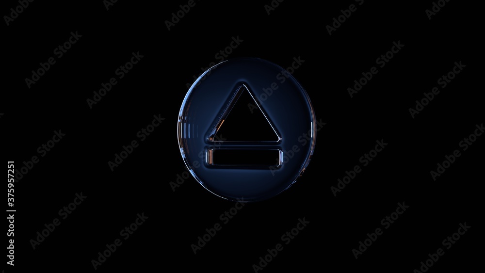 Poster 3d rendering glass symbol of eject isolated on black with reflection
