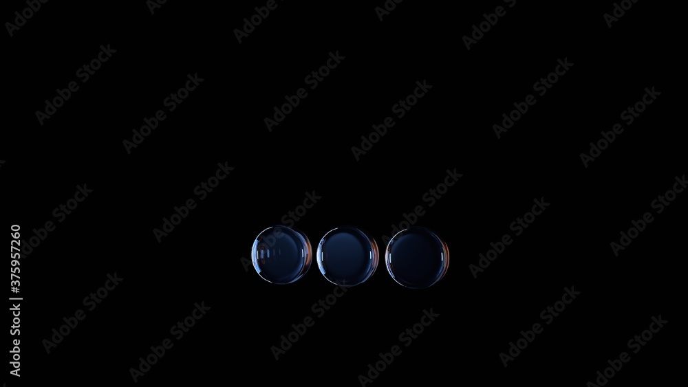 Poster 3d rendering glass symbol of ellipsis horizontal isolated on black with reflection