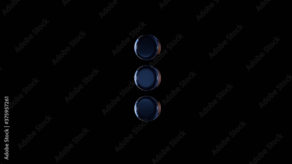 Poster 3d rendering glass symbol of ellipsis vertical isolated on black with reflection