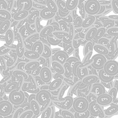 Naklejka premium British pound coins falling. Scattered black and w