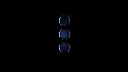 3d rendering glass symbol of ellipsis vertical isolated on black with reflection