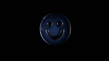 3d rendering glass symbol of emoticons smile isolated on black with reflection