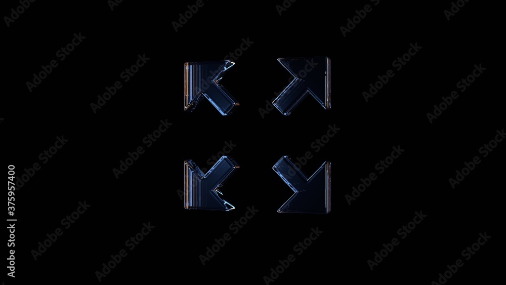 Poster 3d rendering glass symbol of expand isolated on black with reflection