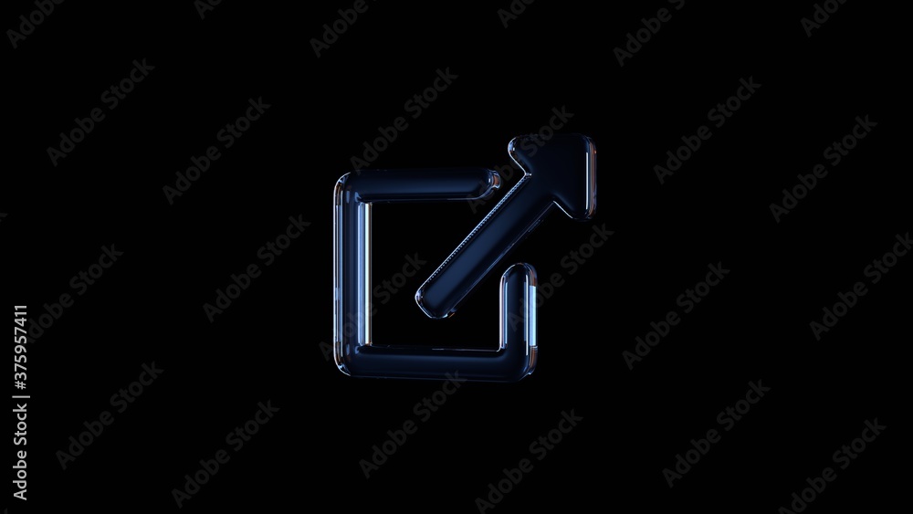Poster 3d rendering glass symbol of external link isolated on black with reflection