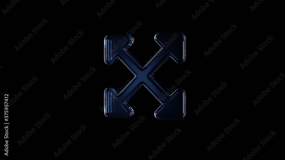 Poster 3d rendering glass symbol of expand arrows isolated on black with reflection