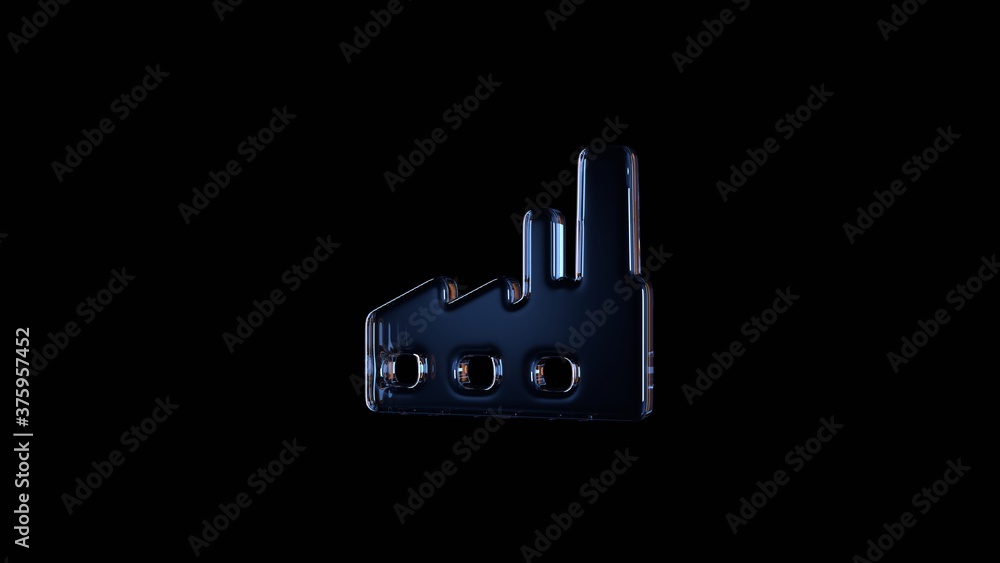 Poster 3d rendering glass symbol of factory isolated on black with reflection