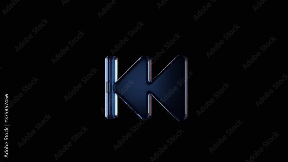 Poster 3d rendering glass symbol of fast backward isolated on black with reflection