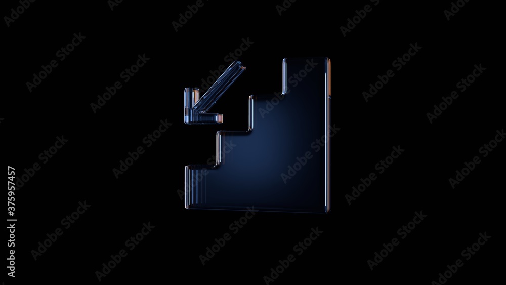 Poster 3d rendering glass symbol of fallen isolated on black with reflection