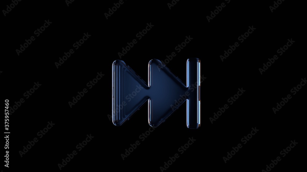 Poster 3d rendering glass symbol of fast forward isolated on black with reflection