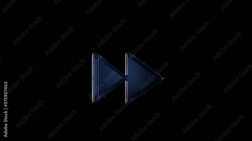 Poster 3d rendering glass symbol of fast forward isolated on black with reflection
