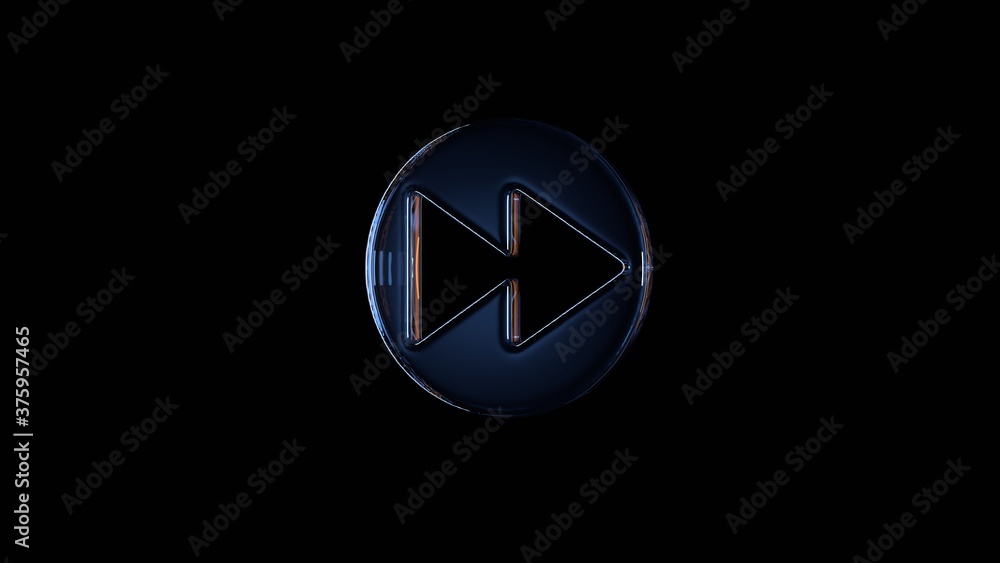 Poster 3d rendering glass symbol of fast forward isolated on black with reflection
